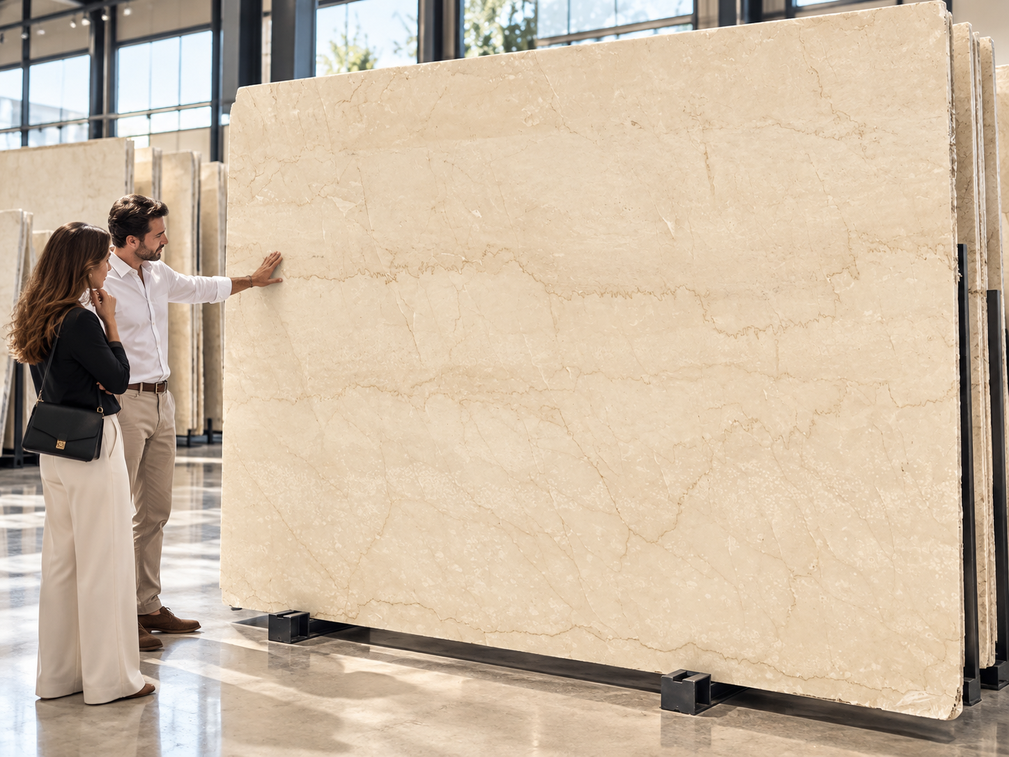 Botticino marble slab consultation for staircase and flooring selection