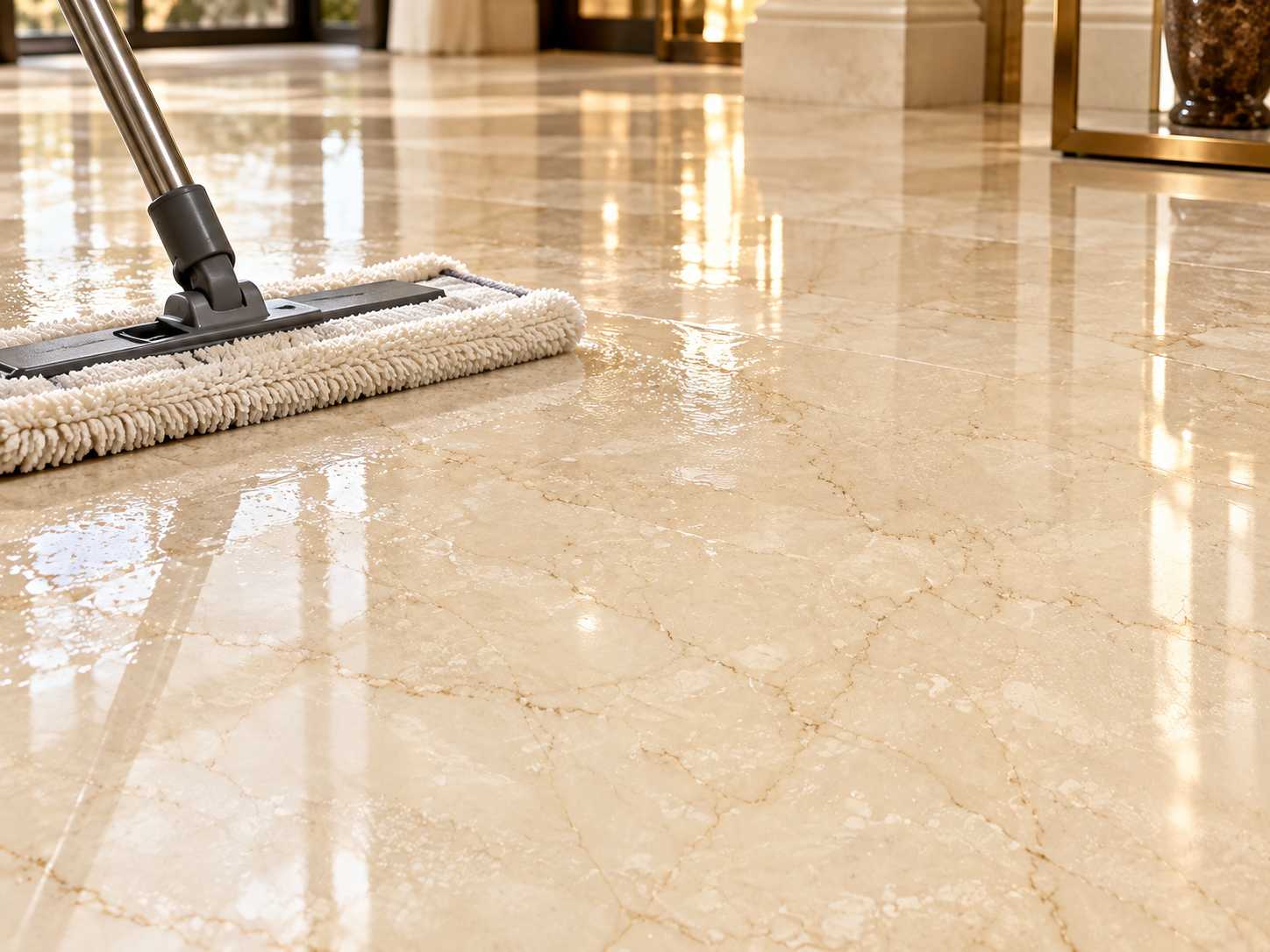 Gentle cleaning and polishing of warm Botticino marble